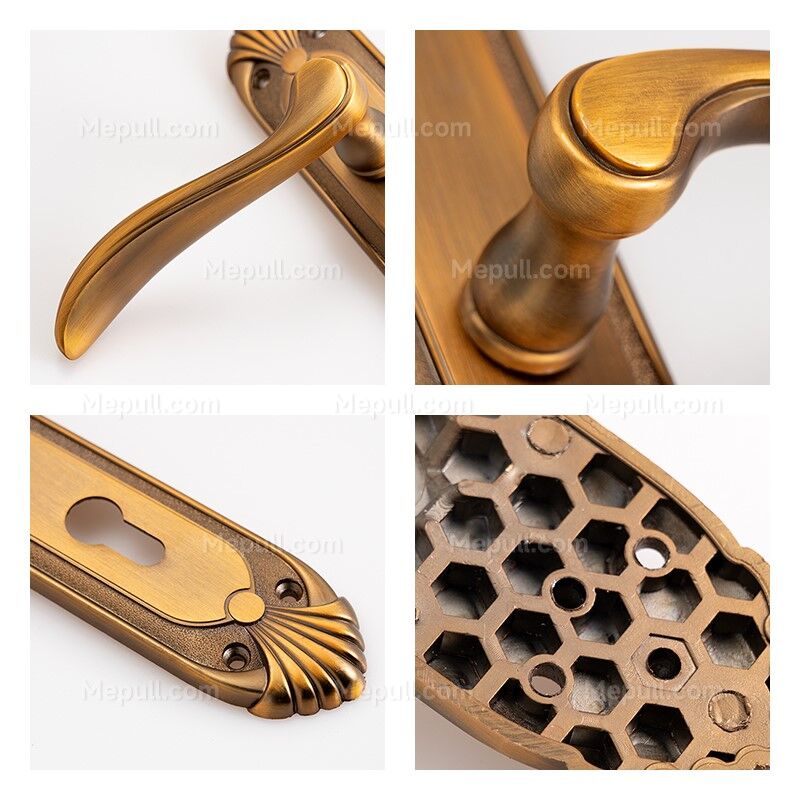 Jusheng Decorative Etched Aluminum Door Lever Handle in Gold Finish 8570-9171 3 Jusheng Decorative Etched Aluminum Door Lever Handle in Gold Finish 8570-9171 - وێنە 3